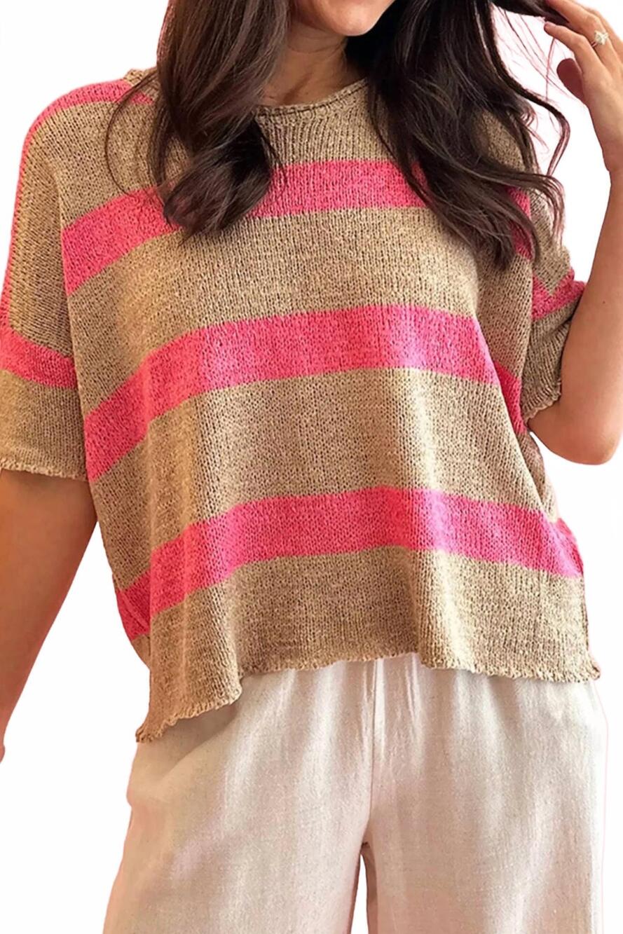 NEW JUPITER & ME colorblock crew neck sweater in pink stripe